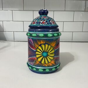 VTG Mexican  Ceramic Talavera Floral Canister